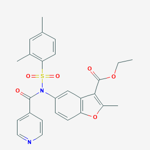 Ethyl 5-[[(2,4-dimethylphenyl)sulfonyl](isonicotinoyl)amino]-2-methyl-1-benzofuran-3-carboxylate