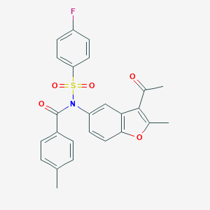 molecular formula C25H20FNO5S B489166 N-(3-acetyl-2-methyl-1-benzofuran-5-yl)-4-fluoro-N-(4-methylbenzoyl)benzenesulfonamide CAS No. 518319-20-5