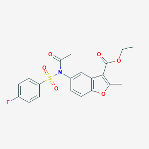 molecular formula C20H18FNO6S B489171 Ethyl 5-[acetyl-(4-fluorophenyl)sulfonylamino]-2-methyl-1-benzofuran-3-carboxylate CAS No. 518319-26-1