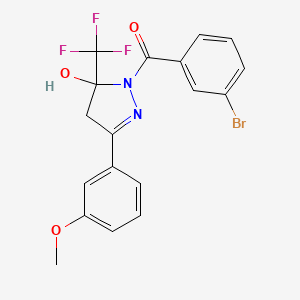 molecular formula C18H14BrF3N2O3 B4891775 1-(3-bromobenzoyl)-3-(3-methoxyphenyl)-5-(trifluoromethyl)-4,5-dihydro-1H-pyrazol-5-ol 