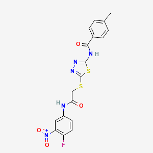 molecular formula C18H14FN5O4S2 B4891806 N-[5-({2-[(4-fluoro-3-nitrophenyl)amino]-2-oxoethyl}thio)-1,3,4-thiadiazol-2-yl]-4-methylbenzamide 