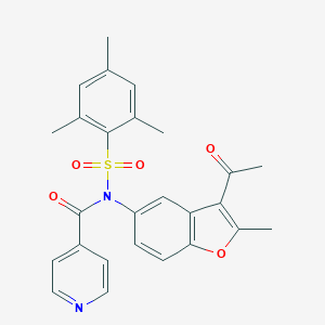 molecular formula C26H24N2O5S B489183 N-(3-acetyl-2-methyl-1-benzofuran-5-yl)-N-isonicotinoyl-2,4,6-trimethylbenzenesulfonamide CAS No. 518317-49-2