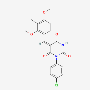 molecular formula C20H17ClN2O5 B4892002 1-(4-chlorophenyl)-5-(2,4-dimethoxy-3-methylbenzylidene)-2,4,6(1H,3H,5H)-pyrimidinetrione 