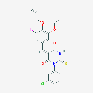 molecular formula C22H18ClIN2O4S B4892410 5-[4-(allyloxy)-3-ethoxy-5-iodobenzylidene]-1-(3-chlorophenyl)-2-thioxodihydro-4,6(1H,5H)-pyrimidinedione 