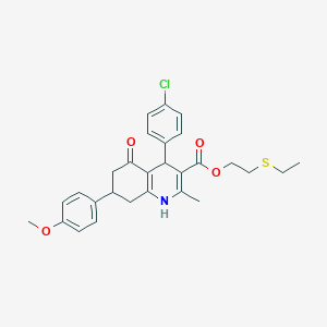 molecular formula C28H30ClNO4S B4892552 2-(ethylthio)ethyl 4-(4-chlorophenyl)-7-(4-methoxyphenyl)-2-methyl-5-oxo-1,4,5,6,7,8-hexahydro-3-quinolinecarboxylate 