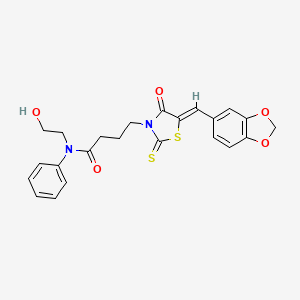 molecular formula C23H22N2O5S2 B4892634 4-[5-(1,3-benzodioxol-5-ylmethylene)-4-oxo-2-thioxo-1,3-thiazolidin-3-yl]-N-(2-hydroxyethyl)-N-phenylbutanamide 