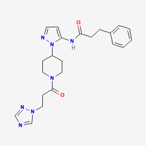 molecular formula C22H27N7O2 B4892792 3-phenyl-N-(1-{1-[3-(1H-1,2,4-triazol-1-yl)propanoyl]-4-piperidinyl}-1H-pyrazol-5-yl)propanamide 