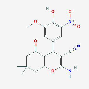 molecular formula C19H19N3O6 B4892854 2-amino-4-(4-hydroxy-3-methoxy-5-nitrophenyl)-7,7-dimethyl-5-oxo-5,6,7,8-tetrahydro-4H-chromene-3-carbonitrile 