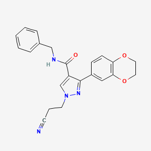 molecular formula C22H20N4O3 B4892983 N-benzyl-1-(2-cyanoethyl)-3-(2,3-dihydro-1,4-benzodioxin-6-yl)-1H-pyrazole-4-carboxamide 