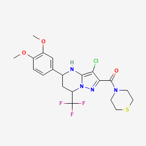 molecular formula C20H22ClF3N4O3S B4892993 3-chloro-5-(3,4-dimethoxyphenyl)-2-(4-thiomorpholinylcarbonyl)-7-(trifluoromethyl)-4,5,6,7-tetrahydropyrazolo[1,5-a]pyrimidine 