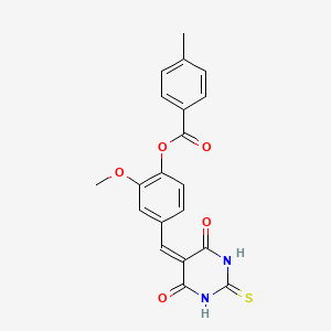 molecular formula C20H16N2O5S B4893084 4-[(4,6-dioxo-2-thioxotetrahydro-5(2H)-pyrimidinylidene)methyl]-2-methoxyphenyl 4-methylbenzoate 