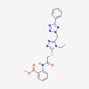 molecular formula C22H22N8O3S B4893095 methyl 2-{[({4-ethyl-5-[(5-phenyl-2H-tetrazol-2-yl)methyl]-4H-1,2,4-triazol-3-yl}thio)acetyl]amino}benzoate 