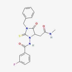 N-{3-benzyl-5-[2-(methylamino)-2-oxoethyl]-4-oxo-2-thioxo-1-imidazolidinyl}-3-fluorobenzamide