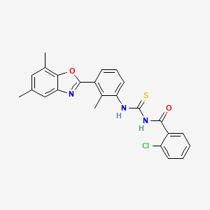 molecular formula C24H20ClN3O2S B4893392 2-chloro-N-({[3-(5,7-dimethyl-1,3-benzoxazol-2-yl)-2-methylphenyl]amino}carbonothioyl)benzamide 