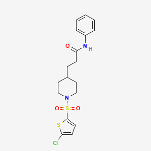 molecular formula C18H21ClN2O3S2 B4893461 3-{1-[(5-chloro-2-thienyl)sulfonyl]-4-piperidinyl}-N-phenylpropanamide 