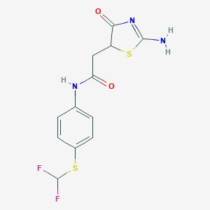 molecular formula C12H11F2N3O2S2 B489361 N-{4-[(difluoromethyl)sulfanyl]phenyl}-2-(2-imino-4-oxo-1,3-thiazolidin-5-yl)acetamide CAS No. 514182-01-5