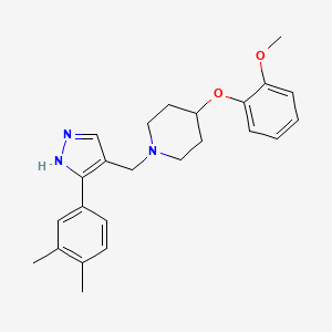 molecular formula C24H29N3O2 B4894010 1-{[3-(3,4-dimethylphenyl)-1H-pyrazol-4-yl]methyl}-4-(2-methoxyphenoxy)piperidine 