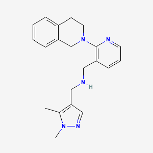 molecular formula C21H25N5 B4894072 1-[2-(3,4-dihydro-2(1H)-isoquinolinyl)-3-pyridinyl]-N-[(1,5-dimethyl-1H-pyrazol-4-yl)methyl]methanamine 