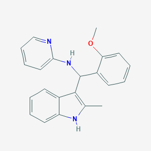 molecular formula C22H21N3O B489412 N-[(2-methoxyphenyl)(2-methyl-1H-indol-3-yl)methyl]pyridin-2-amine CAS No. 618405-42-8