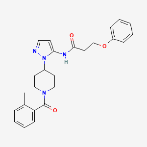 molecular formula C25H28N4O3 B4894175 N-{1-[1-(2-methylbenzoyl)-4-piperidinyl]-1H-pyrazol-5-yl}-3-phenoxypropanamide 