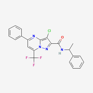 molecular formula C22H16ClF3N4O B4894374 3-chloro-5-phenyl-N-(1-phenylethyl)-7-(trifluoromethyl)pyrazolo[1,5-a]pyrimidine-2-carboxamide 
