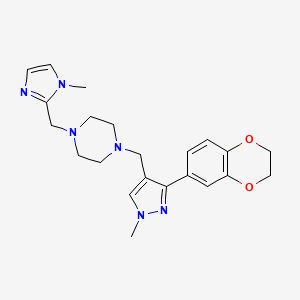 molecular formula C22H28N6O2 B4894706 1-{[3-(2,3-dihydro-1,4-benzodioxin-6-yl)-1-methyl-1H-pyrazol-4-yl]methyl}-4-[(1-methyl-1H-imidazol-2-yl)methyl]piperazine 