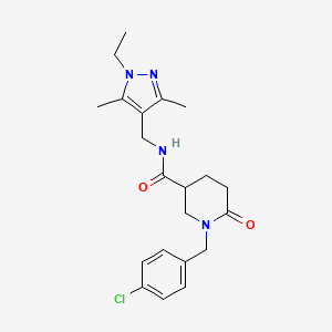 molecular formula C21H27ClN4O2 B4894770 1-(4-chlorobenzyl)-N-[(1-ethyl-3,5-dimethyl-1H-pyrazol-4-yl)methyl]-6-oxo-3-piperidinecarboxamide 