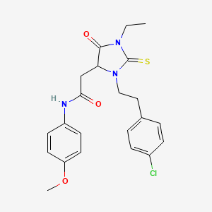 molecular formula C22H24ClN3O3S B4895196 2-{3-[2-(4-chlorophenyl)ethyl]-1-ethyl-5-oxo-2-thioxo-4-imidazolidinyl}-N-(4-methoxyphenyl)acetamide 