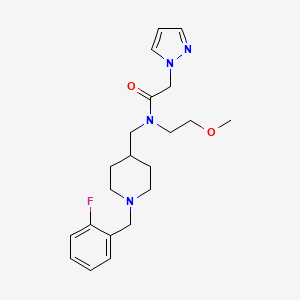 molecular formula C21H29FN4O2 B4895608 N-{[1-(2-fluorobenzyl)-4-piperidinyl]methyl}-N-(2-methoxyethyl)-2-(1H-pyrazol-1-yl)acetamide 