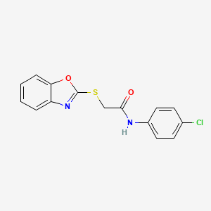 molecular formula C15H11ClN2O2S B4895677 2-(1,3-benzoxazol-2-ylthio)-N-(4-chlorophenyl)acetamide 