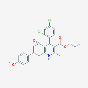 molecular formula C27H27Cl2NO4 B4895707 propyl 4-(2,4-dichlorophenyl)-7-(4-methoxyphenyl)-2-methyl-5-oxo-1,4,5,6,7,8-hexahydro-3-quinolinecarboxylate 