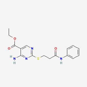 molecular formula C16H18N4O3S B4895833 ethyl 4-amino-2-[(3-anilino-3-oxopropyl)thio]-5-pyrimidinecarboxylate 