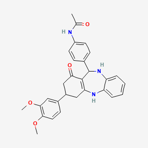 molecular formula C29H29N3O4 B4895859 N-{4-[3-(3,4-dimethoxyphenyl)-1-oxo-2,3,4,5,10,11-hexahydro-1H-dibenzo[b,e][1,4]diazepin-11-yl]phenyl}acetamide 