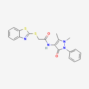 molecular formula C20H18N4O2S2 B4895867 2-(1,3-benzothiazol-2-ylthio)-N-(1,5-dimethyl-3-oxo-2-phenyl-2,3-dihydro-1H-pyrazol-4-yl)acetamide 