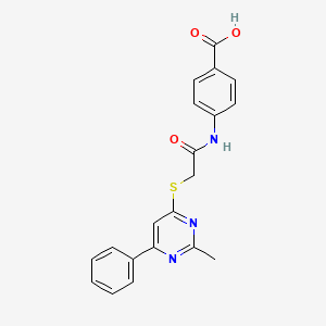 molecular formula C20H17N3O3S B4895935 4-({[(2-methyl-6-phenyl-4-pyrimidinyl)thio]acetyl}amino)benzoic acid 
