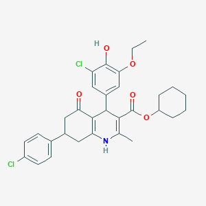 molecular formula C31H33Cl2NO5 B4895947 cyclohexyl 4-(3-chloro-5-ethoxy-4-hydroxyphenyl)-7-(4-chlorophenyl)-2-methyl-5-oxo-1,4,5,6,7,8-hexahydro-3-quinolinecarboxylate 