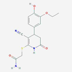 molecular formula C16H17N3O4S B4896057 2-{[3-cyano-4-(3-ethoxy-4-hydroxyphenyl)-6-oxo-1,4,5,6-tetrahydro-2-pyridinyl]thio}acetamide 