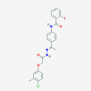 molecular formula C24H21ClFN3O3 B4896193 N-(4-{N-[(4-chloro-3-methylphenoxy)acetyl]ethanehydrazonoyl}phenyl)-2-fluorobenzamide 