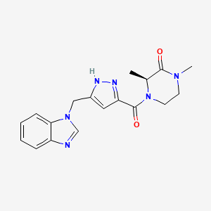 molecular formula C18H20N6O2 B4896282 (3S*)-4-{[5-(1H-benzimidazol-1-ylmethyl)-1H-pyrazol-3-yl]carbonyl}-1,3-dimethyl-2-piperazinone 