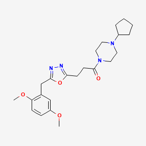 molecular formula C23H32N4O4 B4896345 1-cyclopentyl-4-{3-[5-(2,5-dimethoxybenzyl)-1,3,4-oxadiazol-2-yl]propanoyl}piperazine 