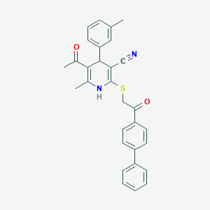 molecular formula C30H26N2O2S B4896523 5-acetyl-2-{[2-(4-biphenylyl)-2-oxoethyl]thio}-6-methyl-4-(3-methylphenyl)-1,4-dihydro-3-pyridinecarbonitrile 