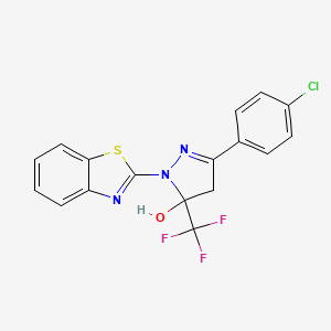 molecular formula C17H11ClF3N3OS B4896668 1-(1,3-benzothiazol-2-yl)-3-(4-chlorophenyl)-5-(trifluoromethyl)-4,5-dihydro-1H-pyrazol-5-ol 