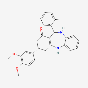 molecular formula C28H28N2O3 B4896730 3-(3,4-dimethoxyphenyl)-11-(2-methylphenyl)-2,3,4,5,10,11-hexahydro-1H-dibenzo[b,e][1,4]diazepin-1-one 