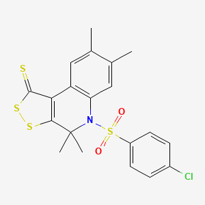 molecular formula C20H18ClNO2S4 B4896777 5-[(4-chlorophenyl)sulfonyl]-4,4,7,8-tetramethyl-4,5-dihydro-1H-[1,2]dithiolo[3,4-c]quinoline-1-thione 