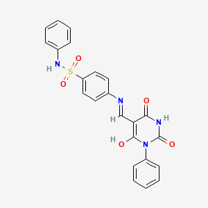 molecular formula C23H18N4O5S B4897245 N-phenyl-4-{[(2,4,6-trioxo-1-phenyltetrahydro-5(2H)-pyrimidinylidene)methyl]amino}benzenesulfonamide 