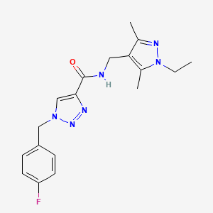 molecular formula C18H21FN6O B4897264 N-[(1-ethyl-3,5-dimethyl-1H-pyrazol-4-yl)methyl]-1-(4-fluorobenzyl)-1H-1,2,3-triazole-4-carboxamide 