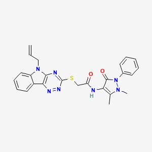 molecular formula C25H23N7O2S B4897412 2-[(5-allyl-5H-[1,2,4]triazino[5,6-b]indol-3-yl)thio]-N-(1,5-dimethyl-3-oxo-2-phenyl-2,3-dihydro-1H-pyrazol-4-yl)acetamide 
