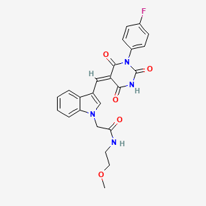 2-(3-{[1-(4-fluorophenyl)-2,4,6-trioxotetrahydro-5(2H)-pyrimidinylidene]methyl}-1H-indol-1-yl)-N-(2-methoxyethyl)acetamide