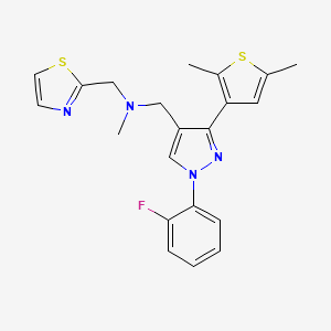 molecular formula C21H21FN4S2 B4897560 1-[3-(2,5-dimethyl-3-thienyl)-1-(2-fluorophenyl)-1H-pyrazol-4-yl]-N-methyl-N-(1,3-thiazol-2-ylmethyl)methanamine 