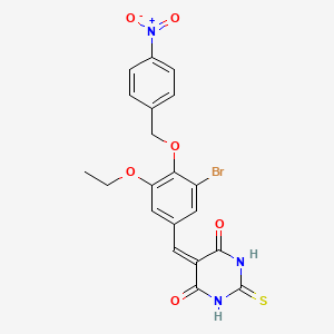 molecular formula C20H16BrN3O6S B4897565 5-{3-bromo-5-ethoxy-4-[(4-nitrobenzyl)oxy]benzylidene}-2-thioxodihydro-4,6(1H,5H)-pyrimidinedione 